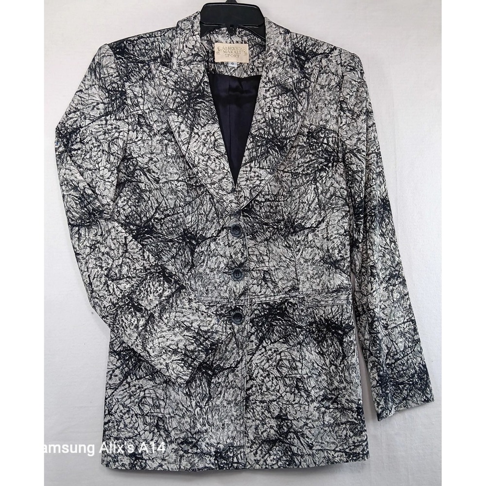 Vintage‎ Alberto Makali Blazer Womens Animal Print Gray  Long Sleeve Dacron Sz 6